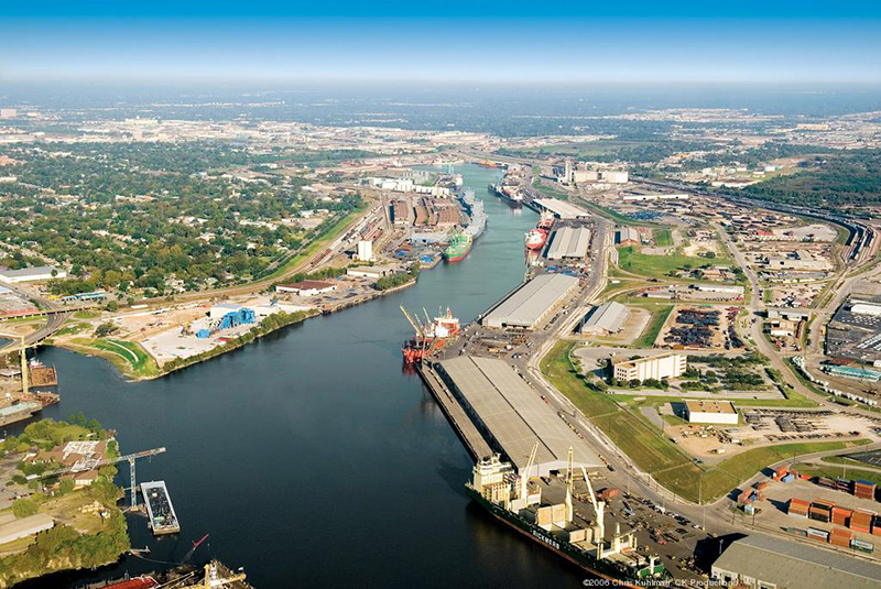 aerial view of Houston ship channel