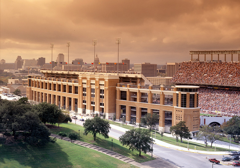 view of UT football stadium with stands filled