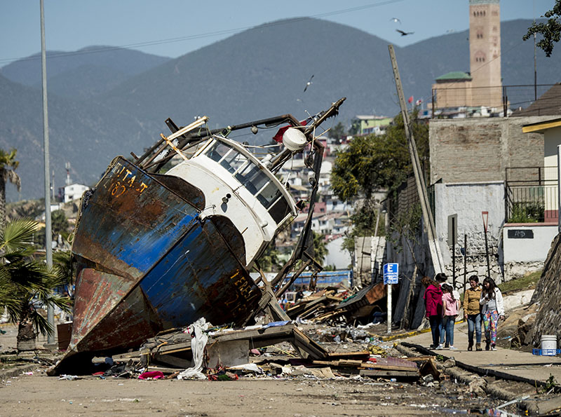 ship turned on its side