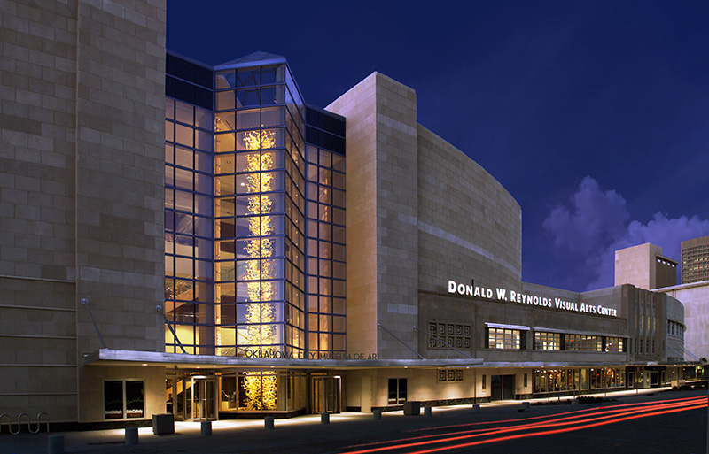 exterior of the Oklahoma Museum of Art at night