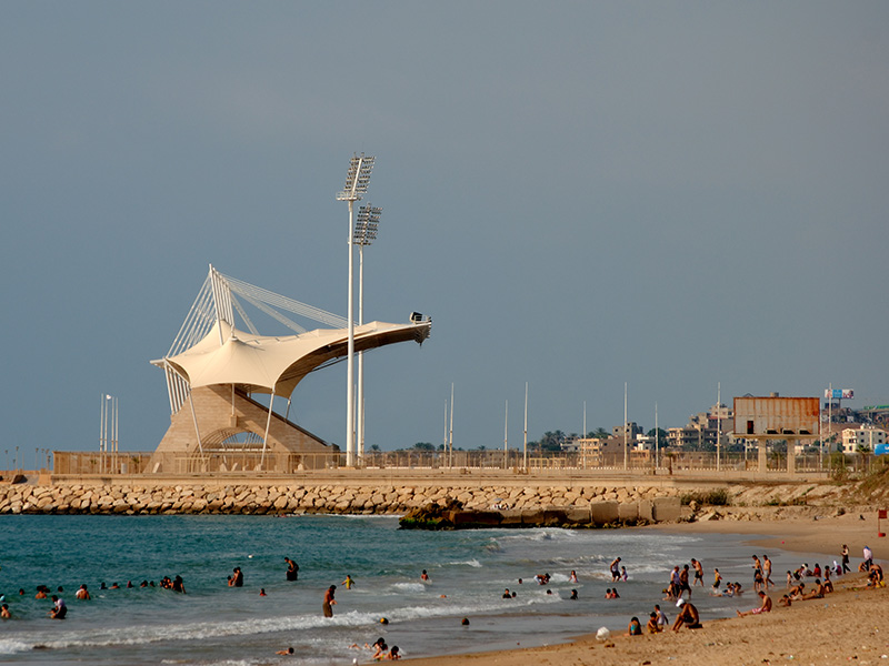 Saida International stadium with beach in the foreground