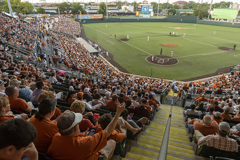 view of baseball field with crowd in the foreground