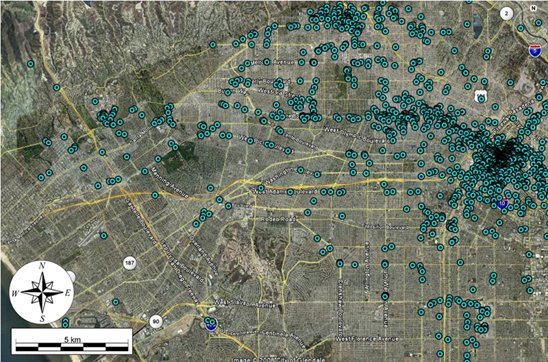 satellite view of Los Angeles