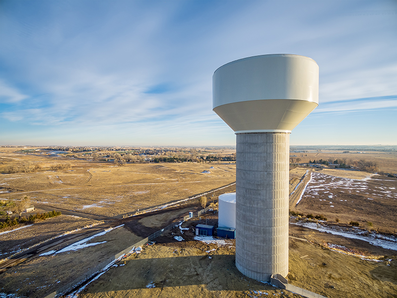 water tank in desert landscape