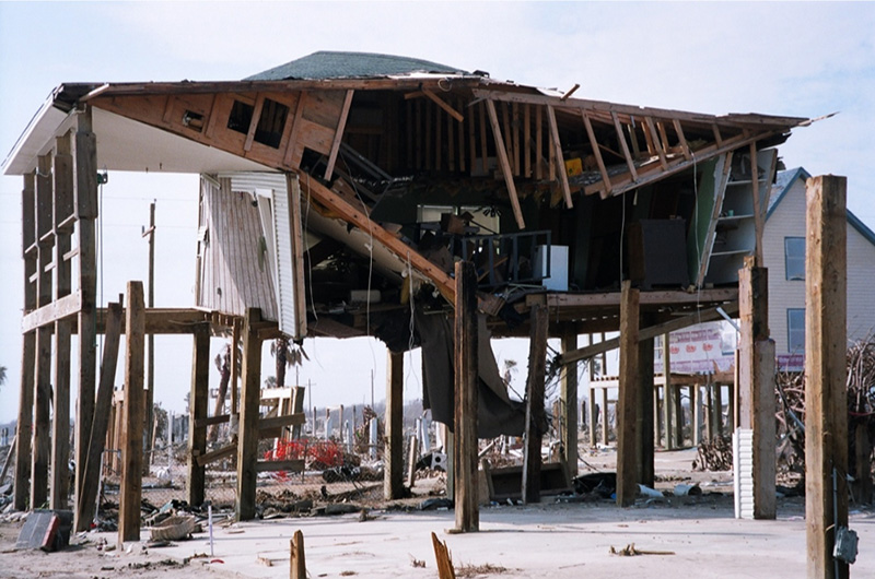 building damaged by strong winds