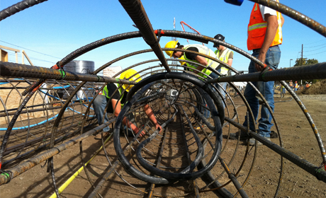 view from inside of reinforcement cage of geothermal heat exchangers