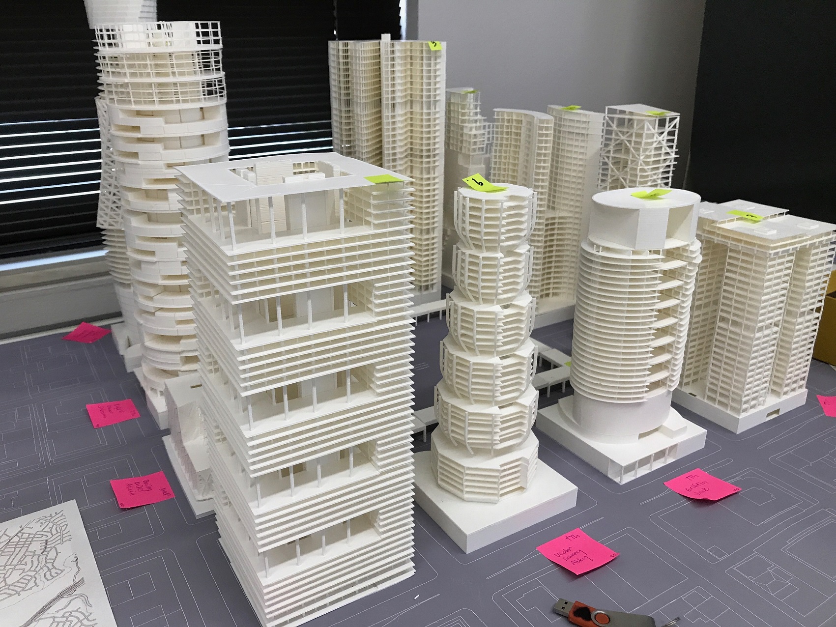 group of 3-d printed buildings